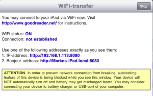 Goodreader WiFi Transfer Menu